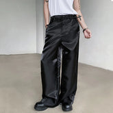 Hearujoy Niche Design Male Glossy Casual Pants Droop Wide Leg Loose Bottom Summer Straight Solid Color Menwear Tide 9C6406